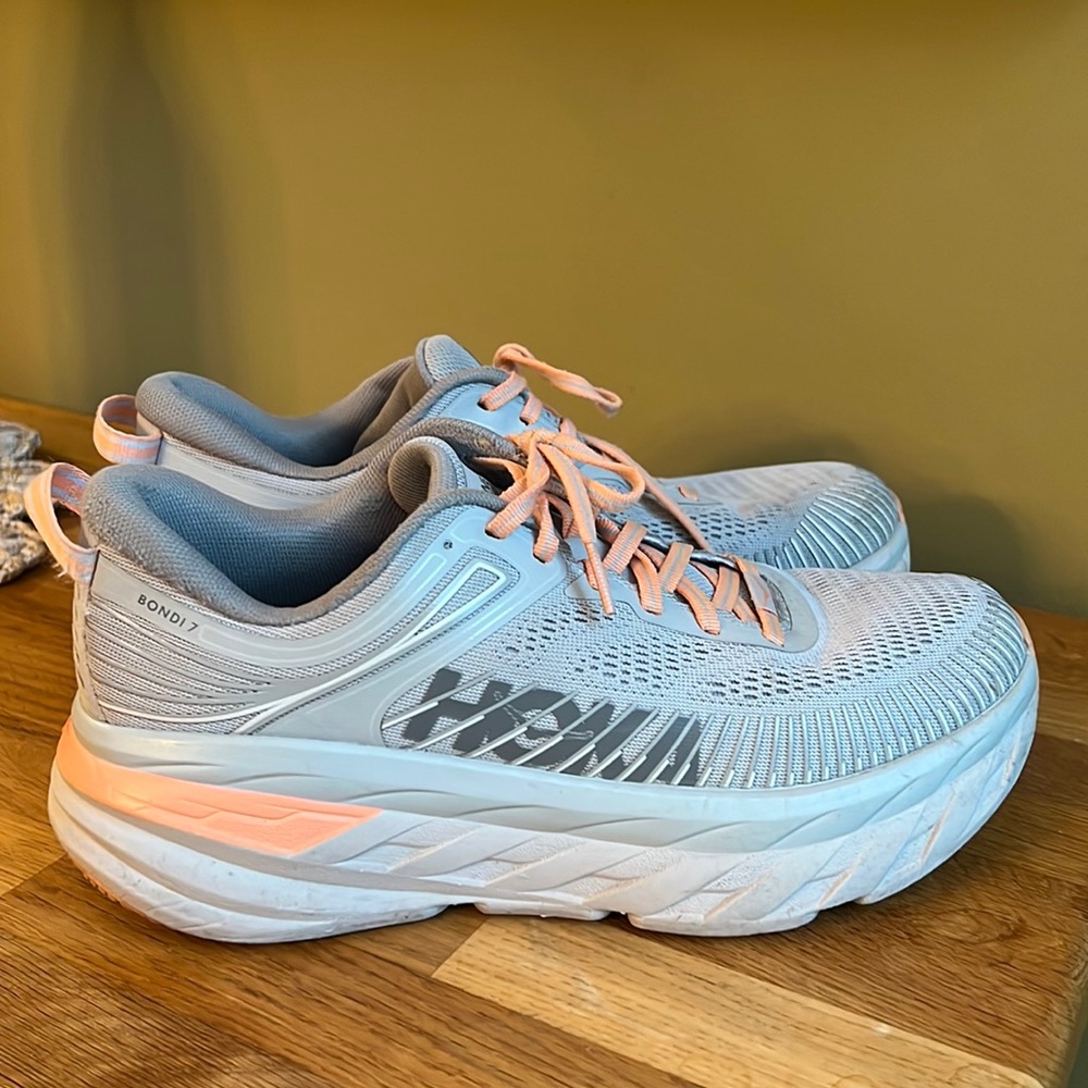 Hoka W Bondi 7 Harbor Mist Gray Cushioned Athletic Sneakers 8